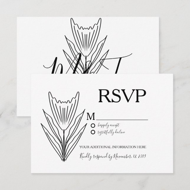 Convites RSVP de Casamento de Arte Floral de Botânica Minim (Frente/Verso)