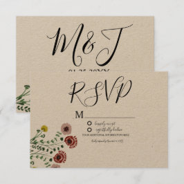 Convites RSVP de casamento de botânica verde vintage bordad