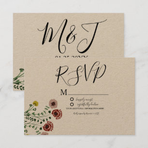 Convites RSVP de casamento de botânica verde vintage bordad