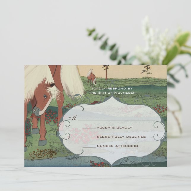 Convites RSVP de Casamento de Cavalo Whimsical (Em pé/Frente)
