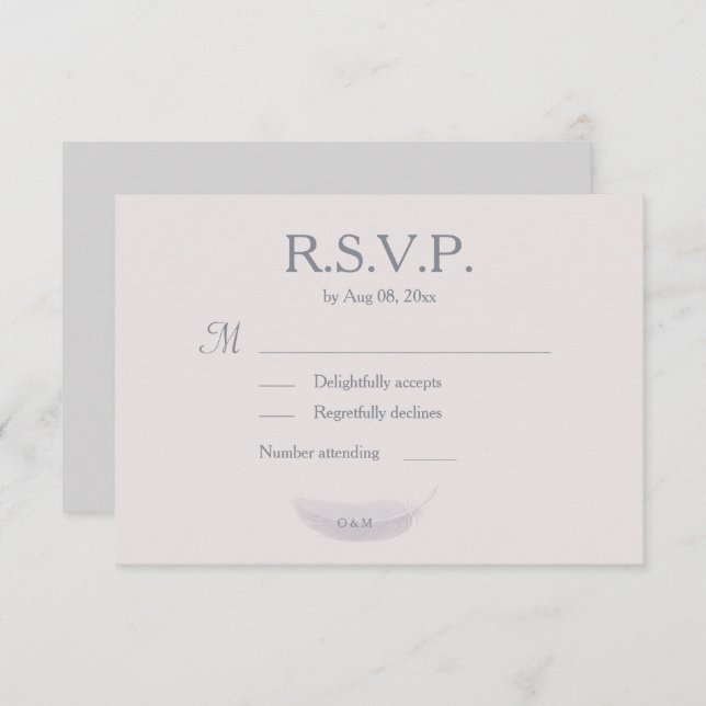 Convites RSVP de Casamento de Cinzas Rosa-Blush de Monogram (Frente/Verso)