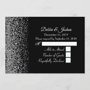 Convites RSVP de Casamento de Diamante Negro e Branco Elega