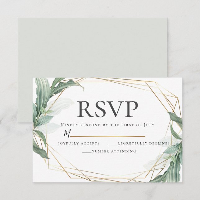 Convites RSVP de Casamento de Folgas Tropicais Modernas Ele (Frente/Verso)
