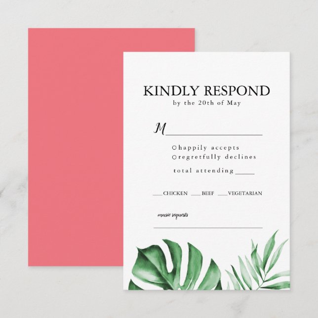 Convites RSVP de Casamento de Folha de Palma Tropical com e (Frente/Verso)