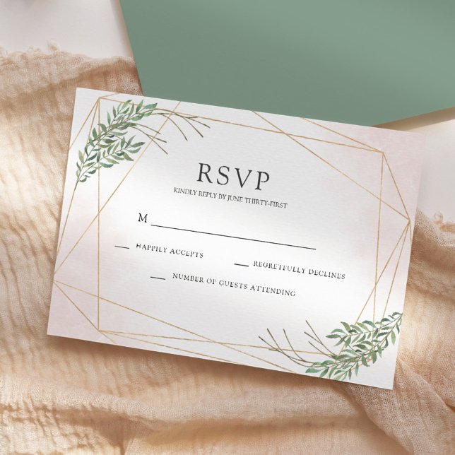 Convites RSVP de Casamento de Folhas Verdes e Blush (Criador carregado)
