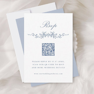 Convites RSVP de Casamento de Fronteira Floral Azul Clássic