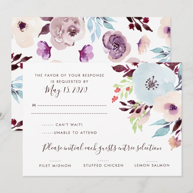 Convites RSVP de Casamento de Jardim com Aquarela (Frente/Verso)