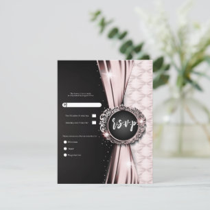 Convites RSVP de Casamento de Luxo Elegante Rosa e Preto