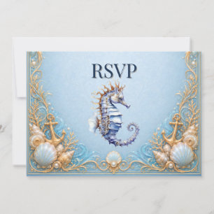 Convites RSVP de casamento de luxo na praia com cavalo-mari