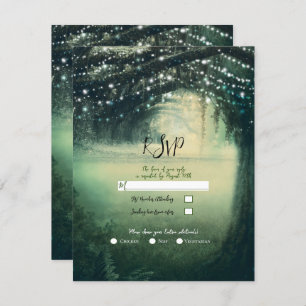 Convites RSVP de Casamento de Luzes Azuis Verdes da Florest