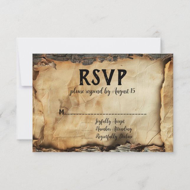 Convites RSVP de Casamento de Papel de Pergaminho de Árvore (Frente)