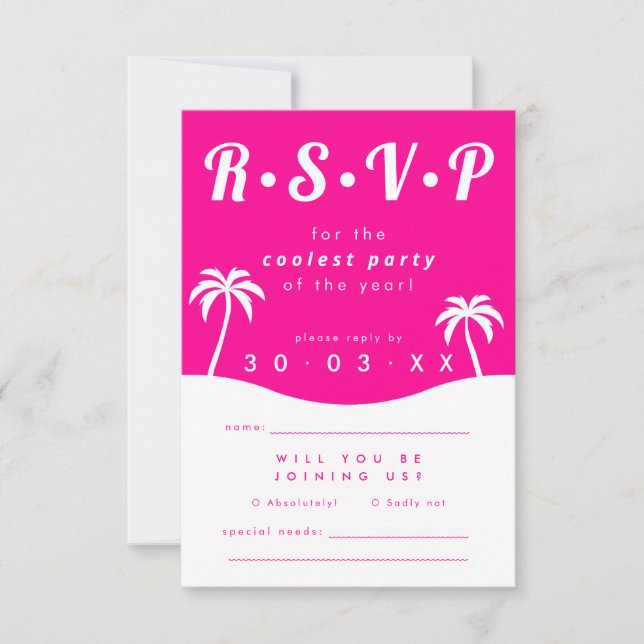 Convites RSVP de Casamento de Praia Rosa Quente Moderna (Frente)