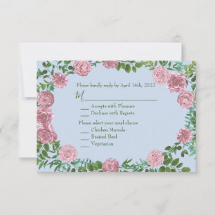 Convites RSVP de Casamento de Rosa de Peony Rosa Azul Claro