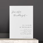 Convites RSVP de Casamento de Script Branco Negro Minimalis<br><div class="desc">Convite de casamento para apresentação de script chic preto-branco minimalista elegante com o site RSVP</div>