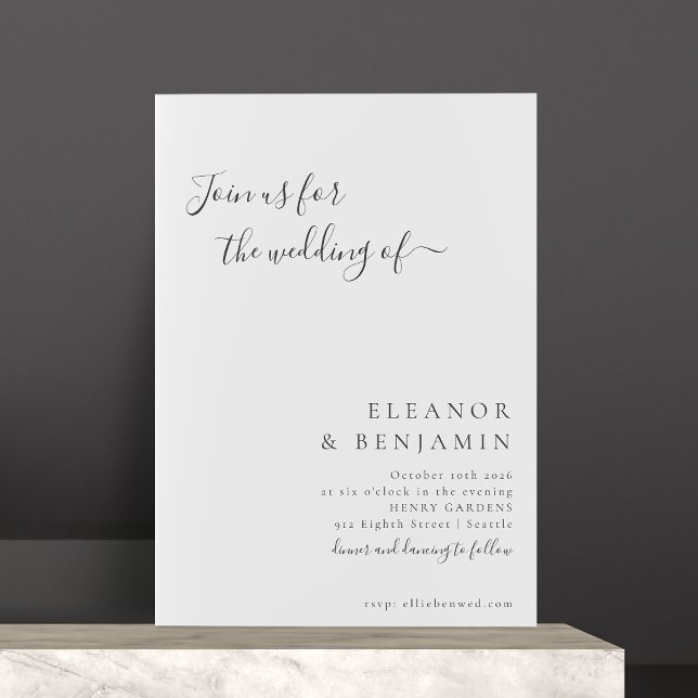 Convites RSVP de Casamento de Script Branco Negro Minimalis (Criador carregado)