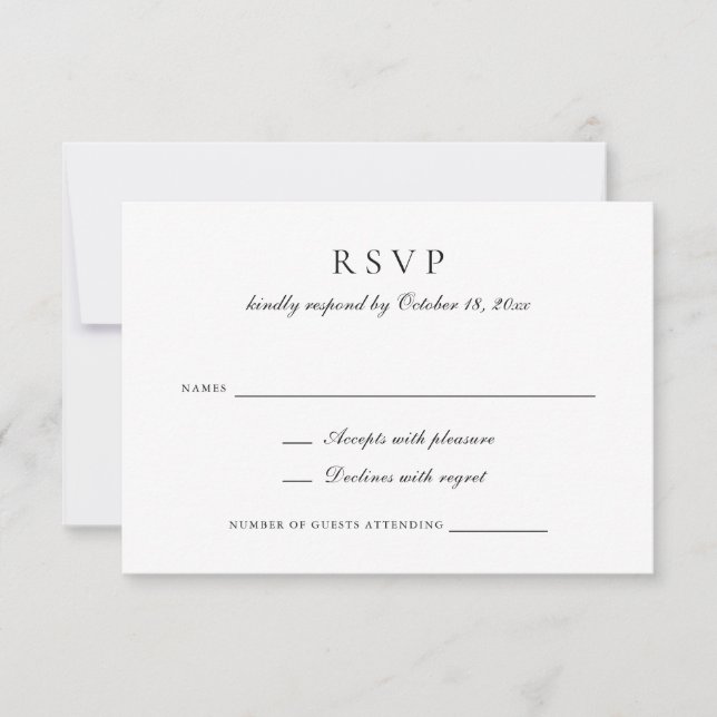 Convites RSVP de Casamento de Script de Caligrafia Elegante (Frente)