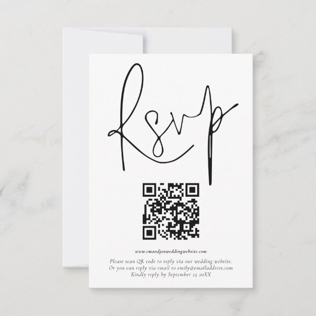 Convites RSVP de Casamento de Script de Código QR de Orçame (Frente)