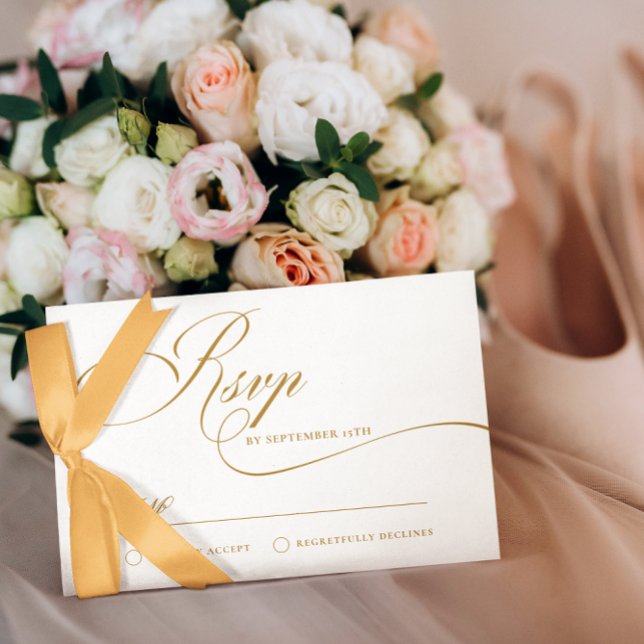 Convites RSVP de Casamento de Script Dourado Elegante Simpl (Criador carregado)