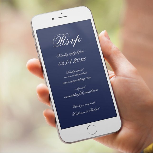 Convites RSVP de Casamento Digital Azul Mínimo Elegante (Criador carregado)