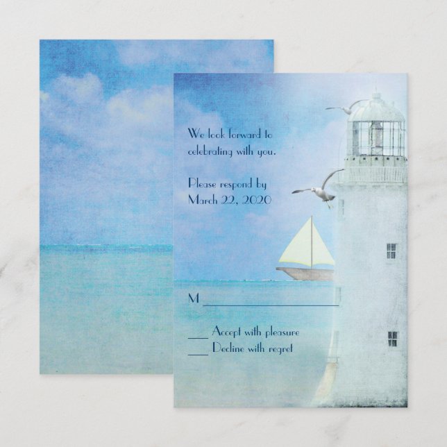 Convites RSVP de casamento do farol branco (Frente/Verso)