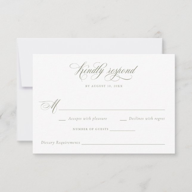 Convites RSVP de Casamento do Script de Caligrafia Elegante (Frente)