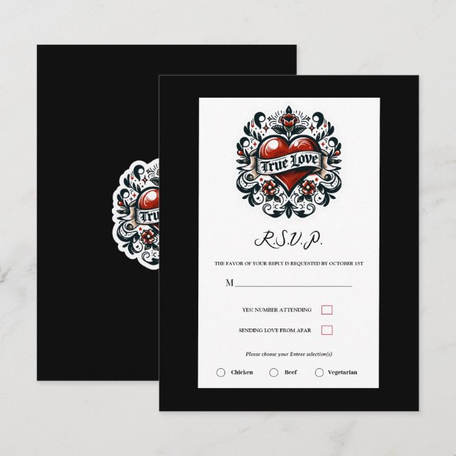 Convites RSVP de Casamento do Sticker de Tatuagem do Coraçã (Frente/Verso)