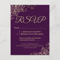 RSVP de Casamento Dourado e Roxo de ameixa Elegant