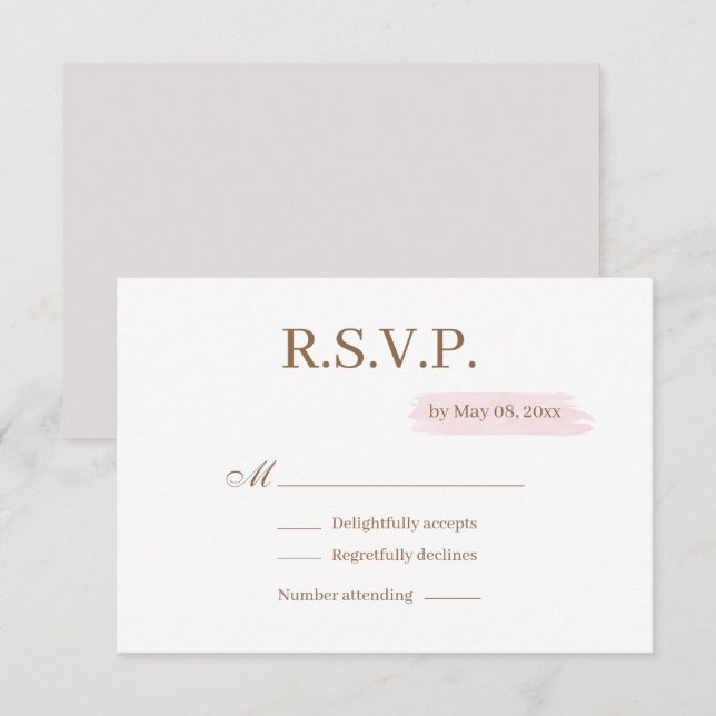 Convites RSVP de Casamento Elegante Branco Dourado Cor-de-Á (Frente/Verso)