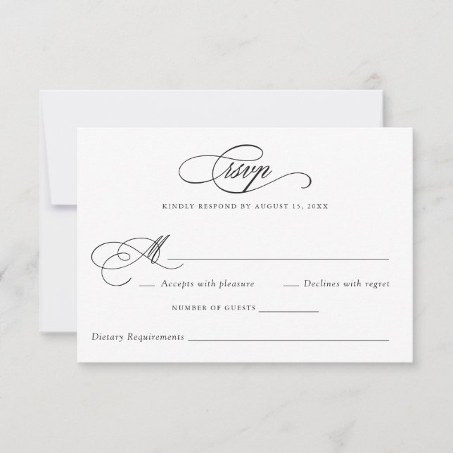 Convites RSVP de Casamento Elegante de Script de Caligrafia (Frente)