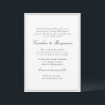 Convites RSVP de Casamento Elegante de Script de Fronteira<br><div class="desc">Convite para Casamento Elegante de Script Clássico Tradicional de Na moda com Limite Estreito em Detalhes de RSVP em Preto e Online</div>
