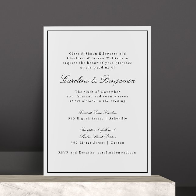 Convites RSVP de Casamento Elegante de Script de Fronteira  (Criador carregado)