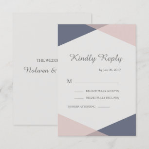 Convites Rsvp de casamento elegante geométrico rosa e azul