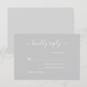 Convites RSVP de casamento elegante minimalista cinza e bra