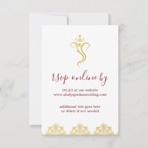 Convites RSVP de Casamento Elegante Red & Dourado Ganesha &