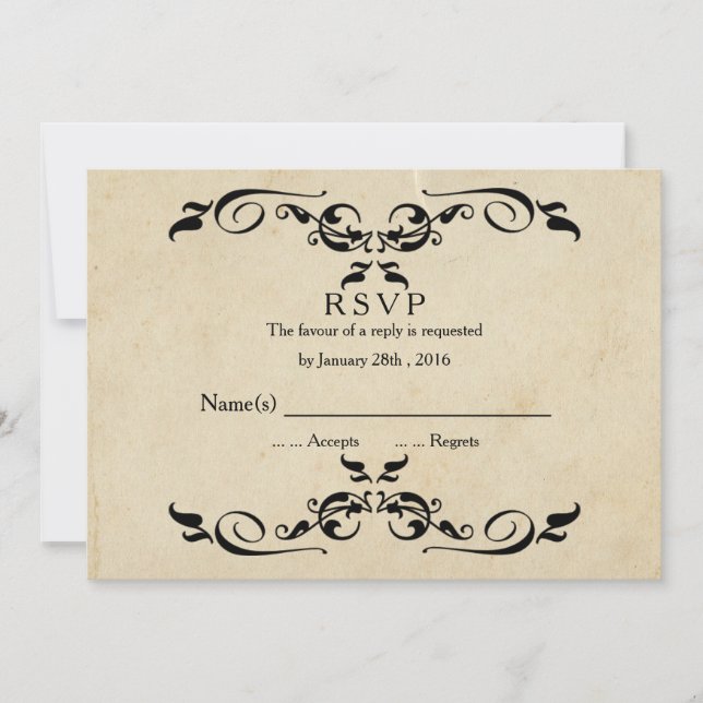 Convites RSVP de Casamento Elegante Vintage (Frente)