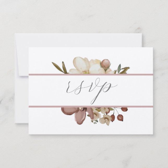 Convites RSVP de casamento em aquarela boho rosa e neutro (Frente)