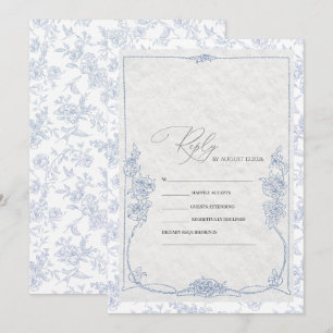 Convites RSVP de casamento em toile floral francês azul poe