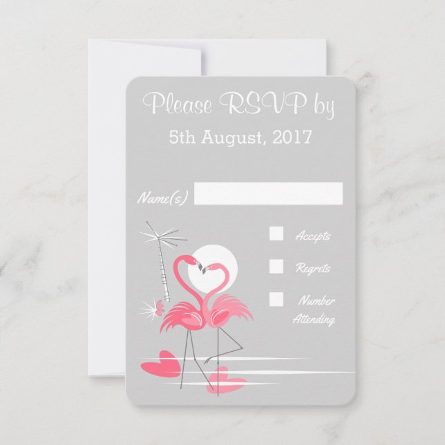 Convites RSVP de Casamento Flamingo Love (Frente)