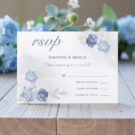 Convites RSVP de Casamento Floral Azul Claro Aquarela