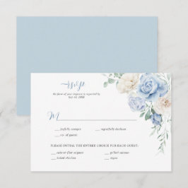 Convites RSVP de Casamento Floral Azul e Branco