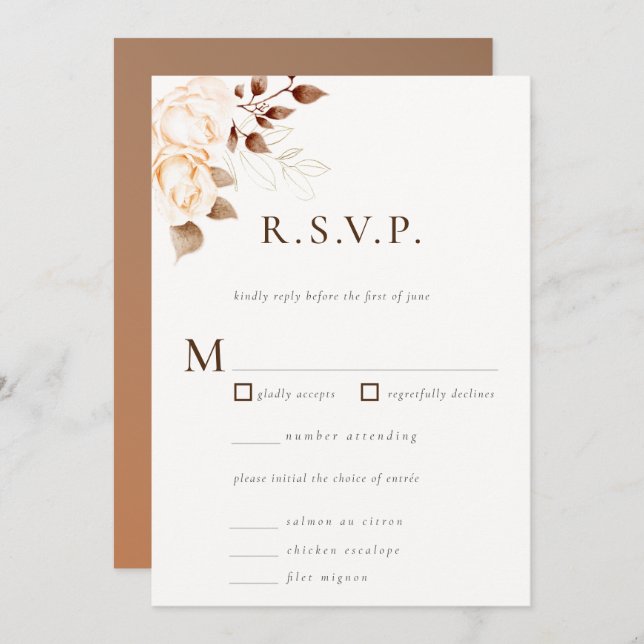 Convites RSVP de Casamento Floral Clássico de Queda Moderna (Frente/Verso)