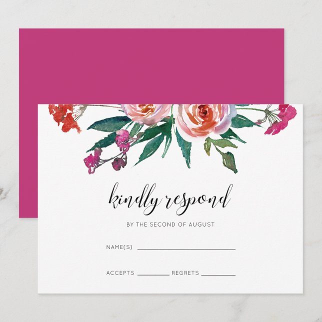 Convites RSVP de Casamento Floral da Bold Watercolor (Frente/Verso)
