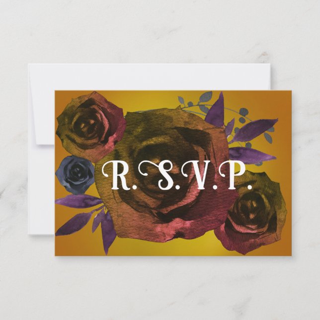 Convites RSVP de Casamento Floral Dark Moderno de Queda Gót (Frente)