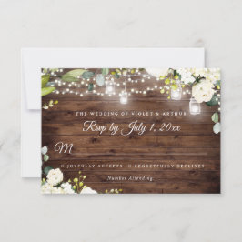 Convites RSVP de Casamento Floral das Luzes de String Rusti