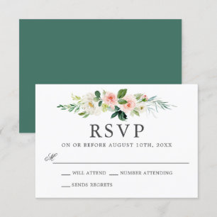Convites RSVP de Casamento Floral de Cor de Água Rosa-Rosa-