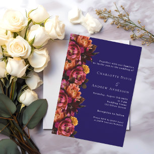 Convites RSVP de casamento floral de pêssego azul-marinho B