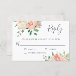 Convites RSVP de Casamento Floral de Pêssego e Cores-de-Águ