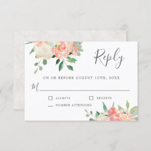 Convites RSVP de Casamento Floral de Pêssego e Cores-de-Águ