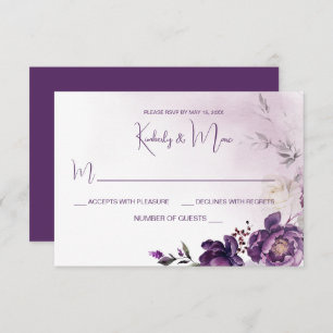 Convites RSVP de Casamento Floral de Pessoas Púrpuras
