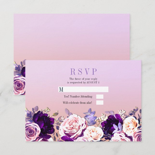 Convites RSVP de Casamento Floral de Rosa de Lilac Purple e (Frente/Verso)
